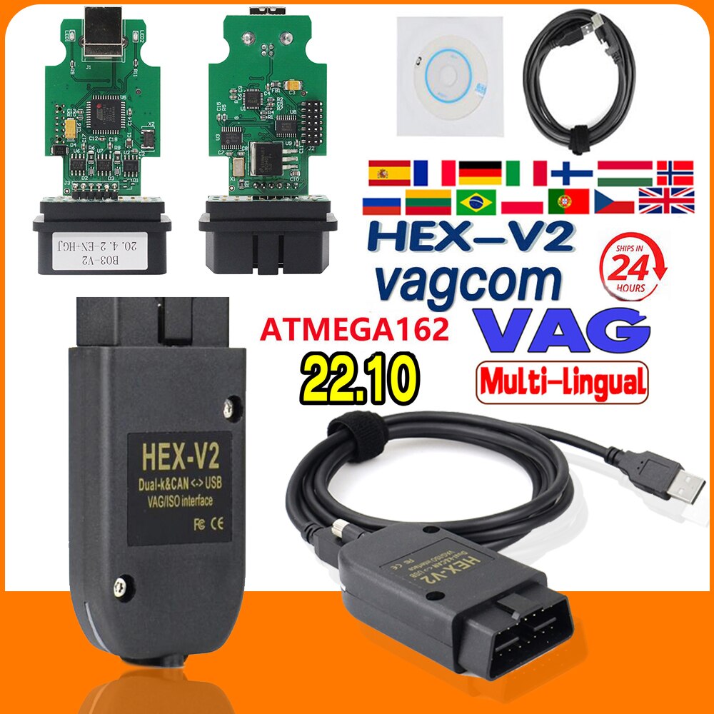 HEX ATMEGA162+16V8B+FT232RQ VAG 21.9 OBD2 Test Cable for Volkswagen / Audi,  Software Version: Spanish 22.3.1