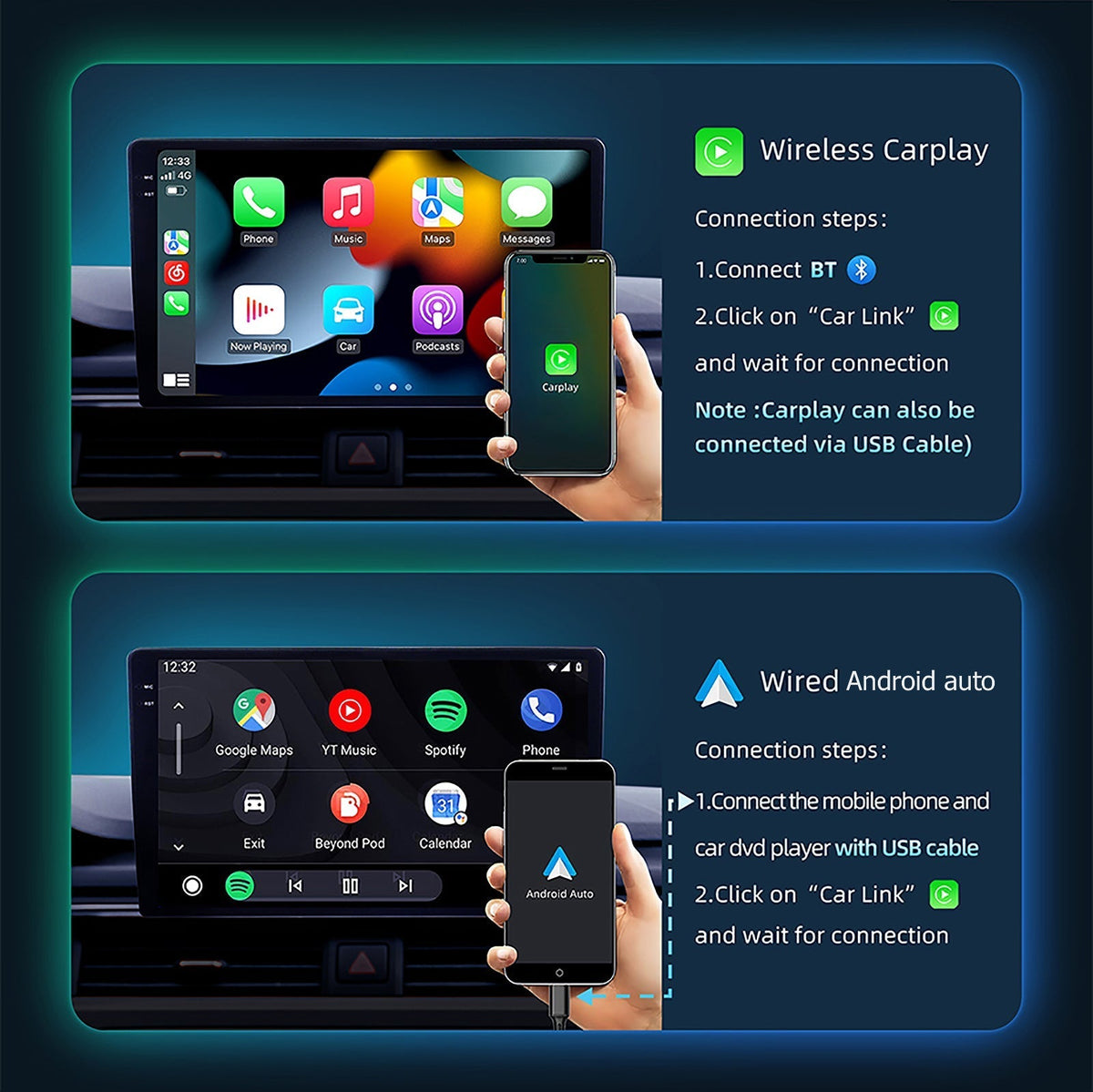 SCUMAXCON 10' 4+64GB CAR RADIO STEREO ANDROID 13 WIRELESS CARPLAY