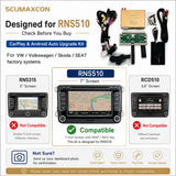 Interface sans fil SCUMAXCON CarPlay et Android Auto compatible avec les moniteurs OEM 7'' RNS510 de VW Volkswagen Skoda SEAT (Phaeton, Golf, Jetta, Passat, Tiguan, Octavia). Kit de mise à niveau audio sans fil Bluetooth CarPlay et Android Auto. 