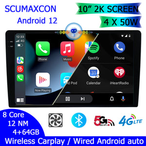 SCUMAXCON M6S PRO PLUS 10' 4 + 64 GB AUTORADIO STEREO ANDROID 12 DRAHTLOSES CARPLAY-KABEL ANDROID AUTO BLUETOOTH WIFI USB GPS 2K TOUCHSCREEN RCD330-STIL Universeller Autoradio-Multimedia-Videoplayer 