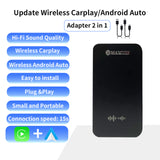SCUMAXCON Wired to Wireless Carplay Wireless Android Auto 2 in1 Adapter Dongle for Original Wired Carplay/Android Auto Cars,USB Cable and Type-c Cable,Fast Connect, Plug & Play, Low Latency,Easy to Install