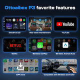 OTTOCAST P3 OttoAiBox - 2024 Android 12 CarPlay AI Box, Wireless CarPlay & Android Auto Adapter, 8GB+128GB, HDMI Output, GPS, Video Viewing YouTube, Netflix, Tiktok, etc