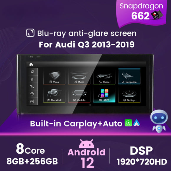 SCUMAXCON Qualcomm Snapdragon 662 für Audi Q3 2013-2018 Blu-ray-Blendschutzbildschirm Android 12 Multimedia-Video-Player Autoradio-Navigation 