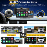 SCUMAXCON CarPlay Touchscreen IPS 11.26 Inches Wireless CarPlay Android Auto AirPlay 4K Reverse Camera 1080p Bluetooth GPS Navigation FM Built-in Speaker Central Console Multimedia Player
