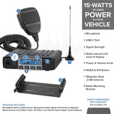 15-Watt-GMRS-MicroMobile-Funkgerät – 8 Repeater-Kanäle, 142 Datenschutzcodes, NOAA-Wetterscan + Alarm und externe Magnetantenne (Einzelpackung) (Schwarz) 