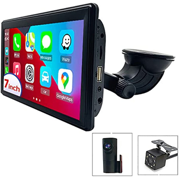SCUMAXCON 7 Inch Car Portable Display Wireless Apple Carplay & Android Auto, Touchscreen Monitor Portable Car Radio Receiver, Car Stereo with Mirror Link, Bluetooth AUX RVC DVR for All Car Type