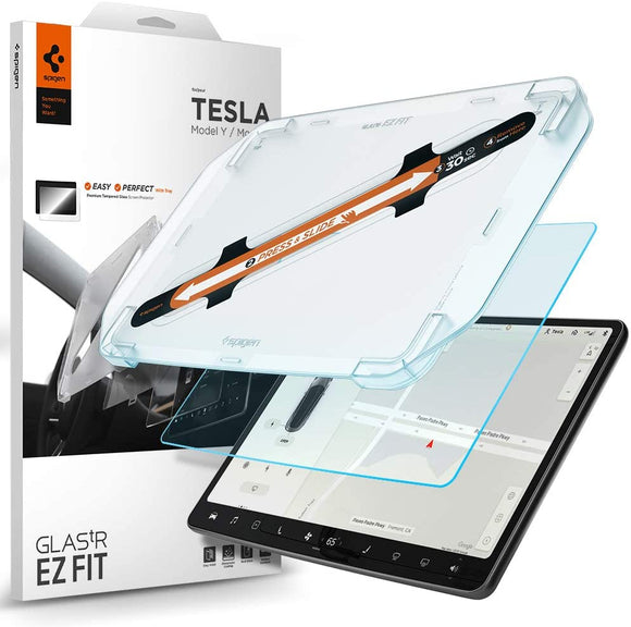 Displayschutzfolie aus gehärtetem Glas [Glas.tR EZ FIT] für den Dashboard-Touchscreen des Tesla Model 3 / Y – matt/blendfrei/Anti-Fingerabdrücke 
