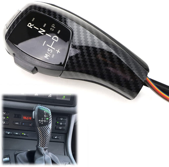 F30 Style Carbon Fiber Finish LED Illuminated Shift Knob Gear Selector Upgrade Compatible With 06-12 BMW E90 3 Series Sedan, 07-10 E92 E93 3 Series Coupe/Convertible, 09-12 Z4, 10-12 X1, etc