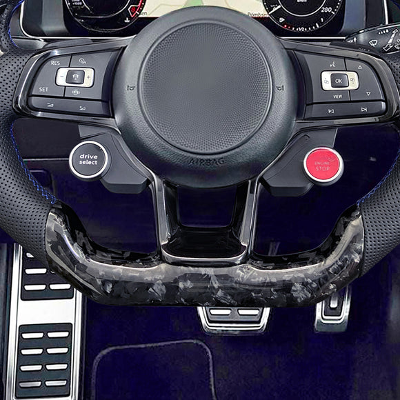SCUMAXCON Für VW Lenkrad Golf 7 MK7 Mk7.5 GTI Scirocco Polo GTS R Line 2014-2017 Forge Carbon Fiber Custom LED RPM Racing Wheel