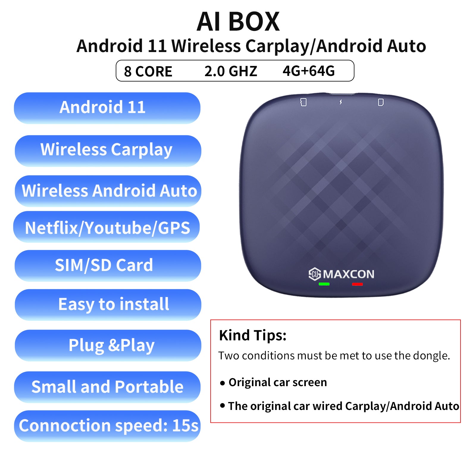CarPlay Ai Box QCM6125 Android 11 Mini Wireless CarPlay Android 