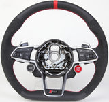 SCUMAXCON Kohlefaser-Leder-Lenkrad-Set, Starttasten, Sport, für Audi R8 TTS TT A3 A4 A5 A6 A7 S3 S4 S5 S6 S7 2006–2021 Modelle 